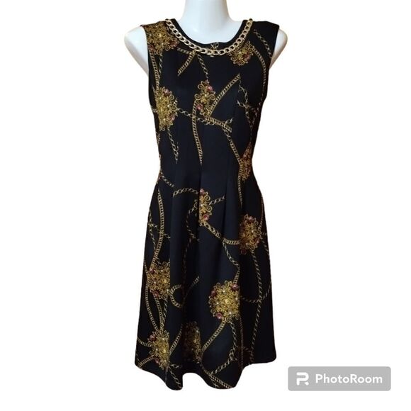 Enfocas Studio Chain Link Sleeveless Pleated Dress Sz 8 - Picture 1 of 6